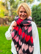 Thick Love Heart Diagonal Edge Knitted Wool Winter Scarf - Black Red Pink