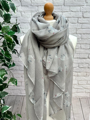 Ladies GREY Seagull Bird Nautical Print Fashion Scarf