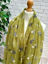 Ladies OLIVE Green Hedgehog Animal Print Fashion Scarf