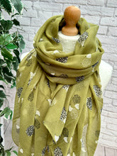 Ladies OLIVE Green Hedgehog Animal Print Fashion Scarf