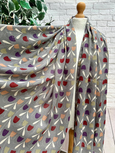 Ladies Red Peach Purple Sweet Tulips Print GREY Fashion Scarf