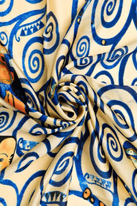 Ladies 100% SILK Painter Klimt Tree of Life Print BLUE ORANGE Fashion Scarf