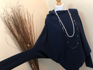 Ladies NAVY BLUE Italian Made Asymmetric Hem Long Sleeve Jumper - One Size 8 - 18