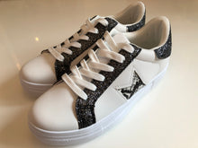 Ladies White Fashion Pumps with Black Glitter and Snake Skin Detail - Size 4 - 8