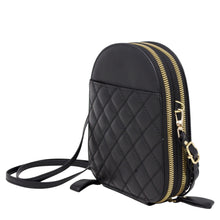 Ladies Small Quilted Double Compartment Crossbody Handbag with Detachable Strap - BLACK