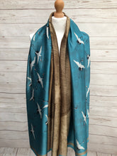 Ladies Silk Blend Japanese Cranes Scene Art Print Fashion Scarf