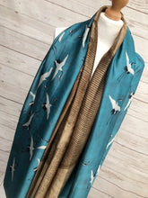 Ladies Silk Blend Japanese Cranes Scene Art Print Fashion Scarf