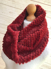 Ladies Girls Short Faux Fur Textured RED WINE Snood Soft Winter Infinity Scarf