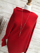 Ladies RED Italian Made Asymmetric Hem Long Sleeve Jumper - One Size 8 - 18