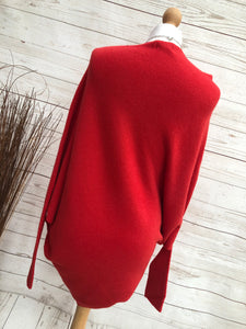 Ladies RED Italian Made Asymmetric Hem Long Sleeve Jumper - One Size 8 - 18
