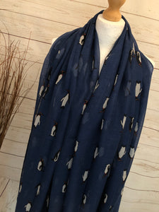 Ladies Cute Penguin NAVY BLUE Fashion Scarf