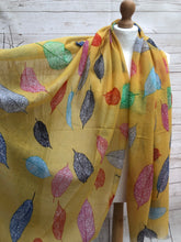 Ladies Bright Multi Colour Leaves Print YELLOW Fashion Scarf