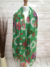 Ladies Colourful Flower Berries Hoop Print GREEN Fashion Scarf