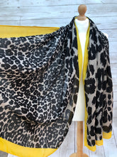 Ladies Bold Leopard Animal Print BLACK YELLOW Fashion Scarf