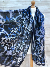 Ladies Bold Leopard Animal Print BLUE BLACK Fashion Scarf