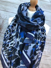 Ladies Bold Leopard Animal Print BLUE BLACK Fashion Scarf