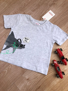 Minoti Boys Snappy Yeah Shark Grey Roll Sleeve T-Shirt (1-2 Years)