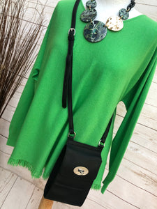 Ladies CLASSIC GREEN Italian Made V Neck Tassel Detail Long Sleeve Jumper - One Size 8 - 18