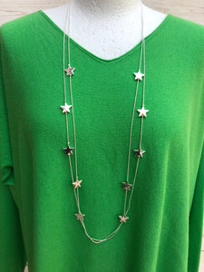 Silver Tone Double Strand Star Detail Fashion Statement Necklace