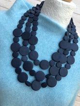 Wooden 3 Tier Fashion Statement Necklace - Navy Blue
