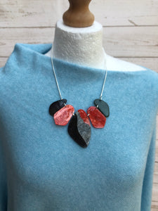 Silver Colour Fashion Statement Necklace - Red Black