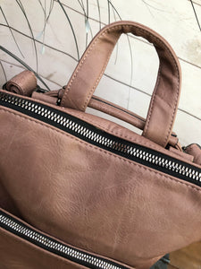 Ladies Backpack Style Large Front Pocket Handbag - PINK