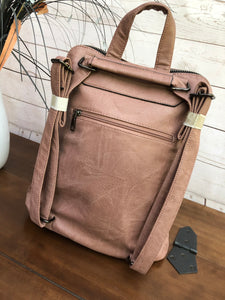 Ladies Backpack Style Large Front Pocket Handbag - PINK