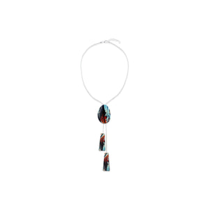 Silver Tone Long Pendulum Fashion Statement Necklace - Multi Coloured