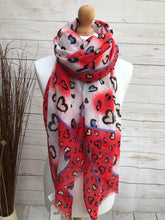 Ladies Valentine Love Heart Leopard Animal Print RED BLUE Fashion Scarf
