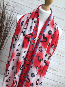Ladies Valentine Love Heart Leopard Animal Print RED BLUE Fashion Scarf