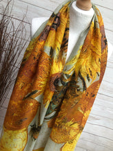 Ladies 100% SILK Painter Van Gogh Sunflowers Print YELLOW Fashion Scarf