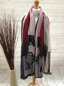 Ladies Women Horse and Colour Block Print BLACK RED NAVY BLUE Fashion Scarf