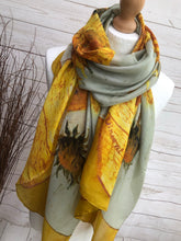 Ladies 100% SILK Painter Van Gogh Sunflowers Print YELLOW Fashion Scarf