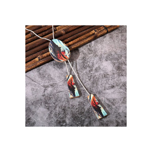 Silver Tone Long Pendulum Fashion Statement Necklace - Multi Coloured